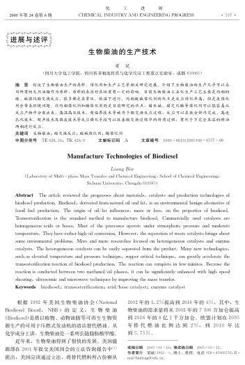 生物柴油的生產(chǎn)技術(shù)