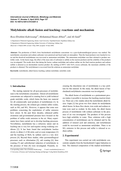Molybdenite alkali fusion and leaching: reactions and mechanism