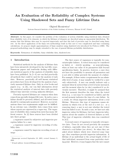 An Evaluation of the Reliability of Complex Systems Using Shadowed Sets and Fuzzy Lifetime Data