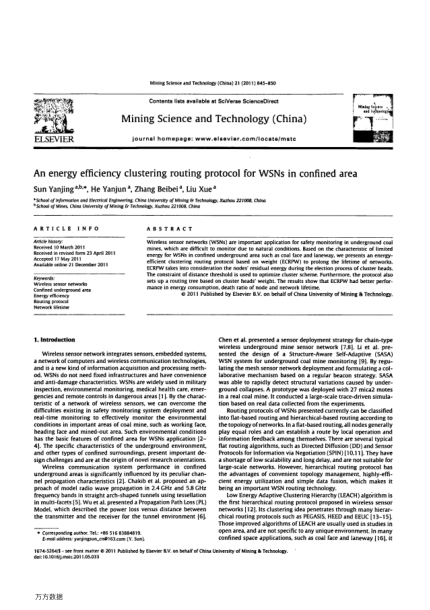 An energy efficiency clustering routing protocol for WSNs in confined area