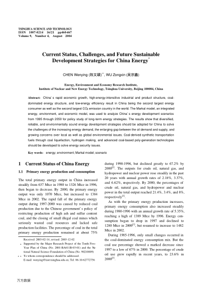 Current Status, Challenges, and Future Sustainable Development Strategies for China Energy