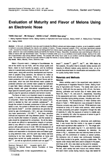 Evaluation of Maturity and Flavor of Melons Using an Electronic Nose