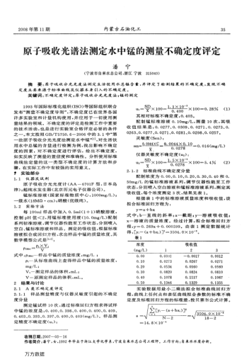 原子吸收光譜法測定水中錳的測量不確定度評定