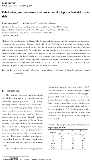Fabrication, microstructure and properties of SiCp/Cu heat sink materials