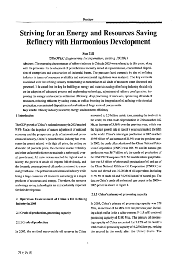 Striving for an Energy and Resources Saving Refinery with Harmonious Development