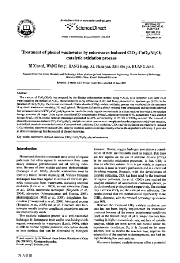 Treatment of phenol wastewater by microwave-induced ClO2-CuOx/Al2O3 catalytic oxidation process
