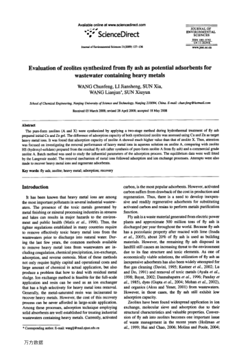 Evaluation of zeolites synthesized from fly ash as potential adsorbents for wastewater containing he