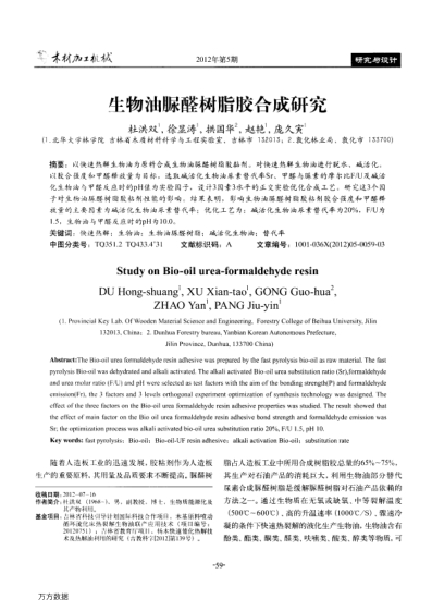 生物油脲醛樹脂膠合成研究