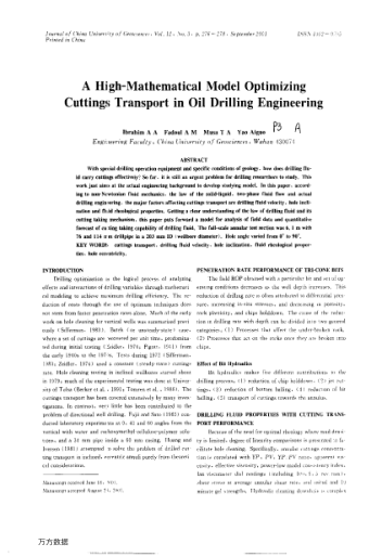 A High-Mathematical Model Optimizing Cuttings Transport in Oil Drilling Engineering