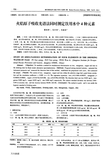 火焰原子吸收光譜法同時(shí)測定飲用水中4種元素