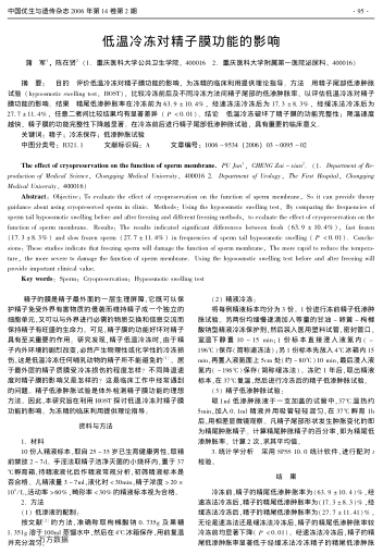 低溫冷凍對(duì)精子膜功能的影響