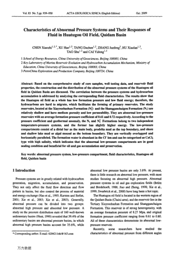 Characteristics of Abnormal Pressure Systems and Their Responses of Fluid in Huatugou Oil Field, Qai