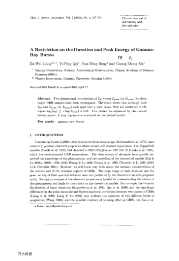 A Restriction on the Duration and Peak Energy of Gamma-Ray Bursts