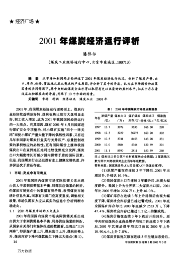 2001年煤炭經(jīng)濟運行評析