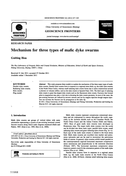 Mechanism for three types of mafic dyke swarms