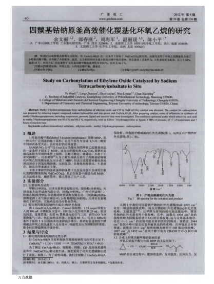 四羰基鈷鈉原釜高效催化羰基化環(huán)氧乙烷的研究