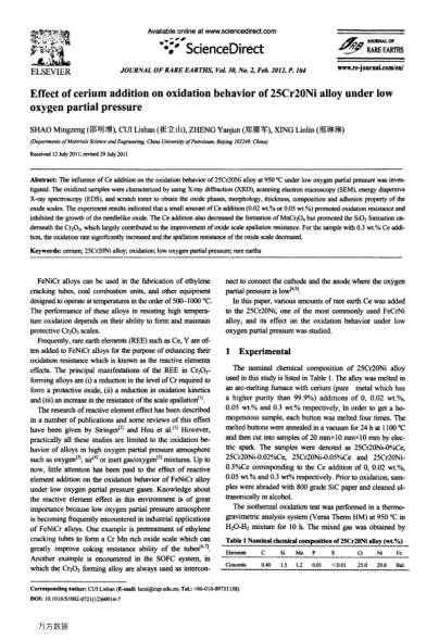 Effect of cerium addition on oxidation behavior of 2SCr20Ni alloy under lowoxygen partial pressure