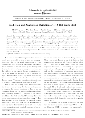 Prediction and Analysis on Oxidation of H13 Hot Work Steel