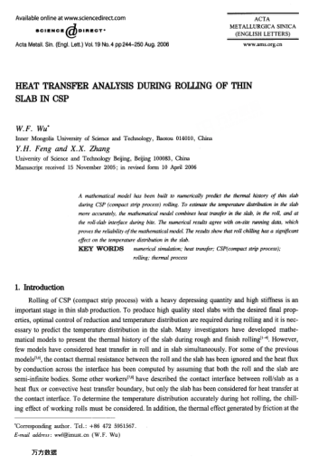 HEAT TRANSFER ANALYSIS DURING ROLLING OF THIN SLAB IN CSP