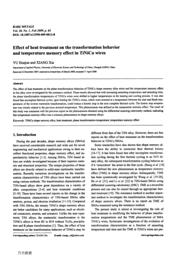 Effect of heat treatment on the transformation behavior and temperature memory effect in TiNiCu wire