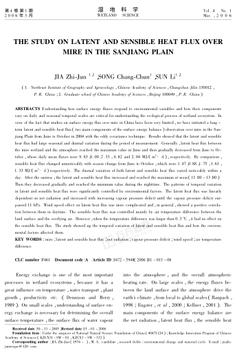 THE STUDY ON LATENT AND SENSIBLE HEAT FLUX OVER MIRE IN THE SANJIANG PLAIN