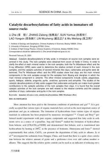Catalytic decarboxylations of fatty acids in immature oil source rocks