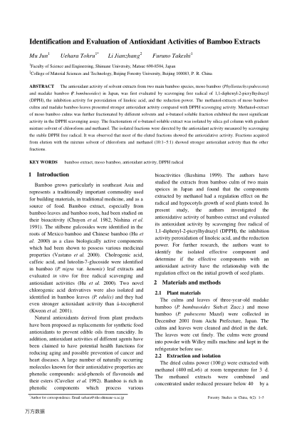 Identification and Evaluation of Antioxidant Activities of Bamboo Extracts