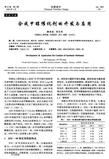 合成甲醇催化劑的開發(fā)與應(yīng)用