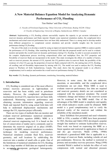 A New Material Balance Equation Model for Analyzing Dynamic Performance of CO2 Flooding