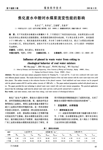 焦化廢水中酚對水煤漿流變性能的影響