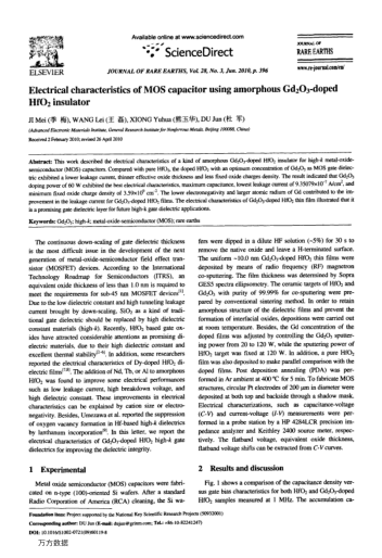 Electrical characteristics of MOS capacitor using amorphous Gd2O3-doped HfO2 insulator