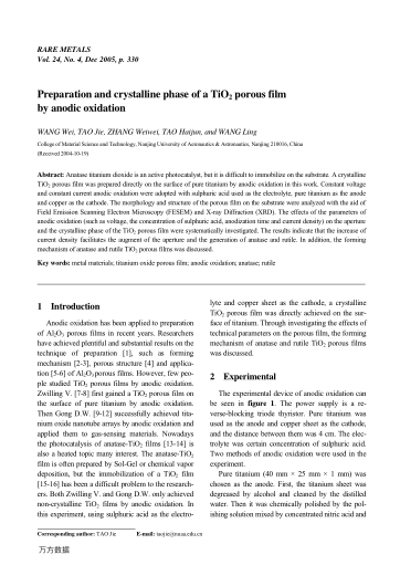 Preparation and crystalline phase of a TiO2 porous film by anodic oxidation