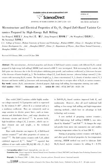 Microstructure and Electrical Properties of Er2O3-Doped ZnO-Based Varistor Ceramics Prepared by High