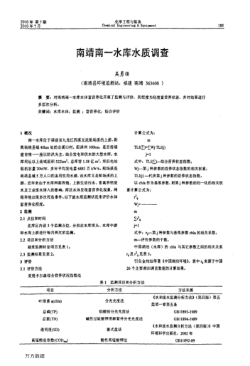 南靖南一水庫(kù)水質(zhì)調(diào)查