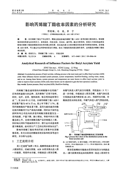 影響丙烯酸丁酯收率因素的分析研究