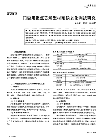 門窗用聚氯乙烯型材耐候老化測試研究