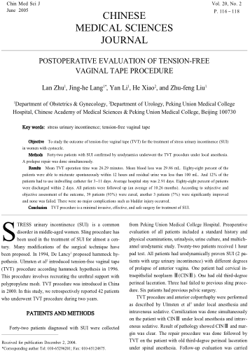 POSTOPERATIVE EVALUATION OF TENSION-FREE VAGINAL TAPE PROCEDURE