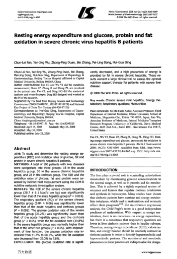 Resting energy expenditure and glucose, protein and fat oxidation in severe chronic virus hepatitis 