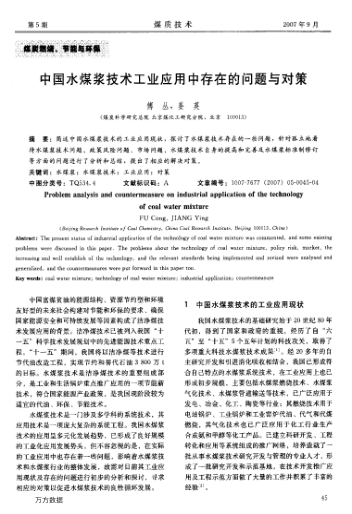 中國水煤漿技術(shù)工業(yè)應(yīng)用中存在的問題與對策