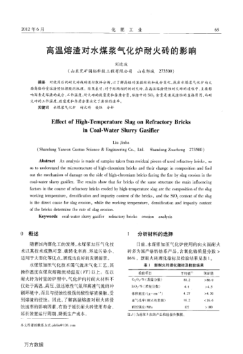 高溫熔渣對(duì)水煤漿氣化爐耐火磚的影響