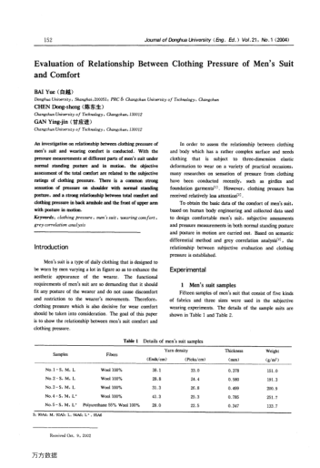 Evaluation of Relationship between Clothing Pressure of Men's Suit and Comfort