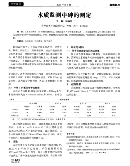 水質(zhì)監(jiān)測中砷的測定