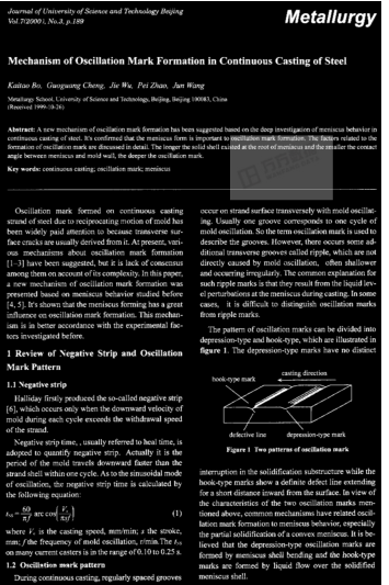 Mechanism of Oscillation Mark Formation in Continuous Casting of Steel