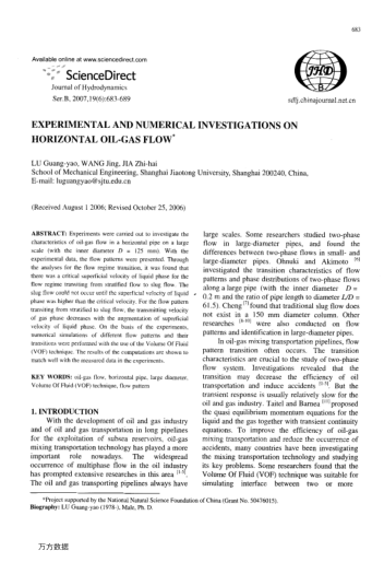 EXPERIMENTAL AND NUMERICAL INVESTIGATIONS ON HORIZONTAL OIL-GAS FLOW