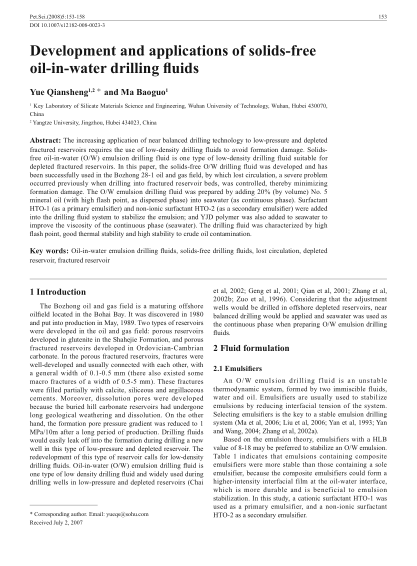 Development and applications of solids-free oil-in-water drilling fluids