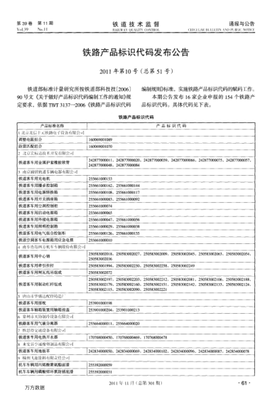鐵路產(chǎn)品標識代碼發(fā)布公告