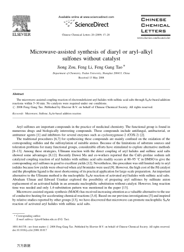 Microwave-assisted synthesis of diaryl or aryl-alkyl sulfones without catalyst