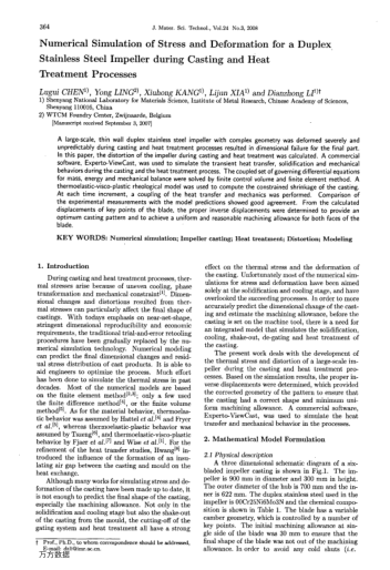 Numerical Simulation of Stress and Deformation for a Duplex Stainless Steel Impeller during Casting 