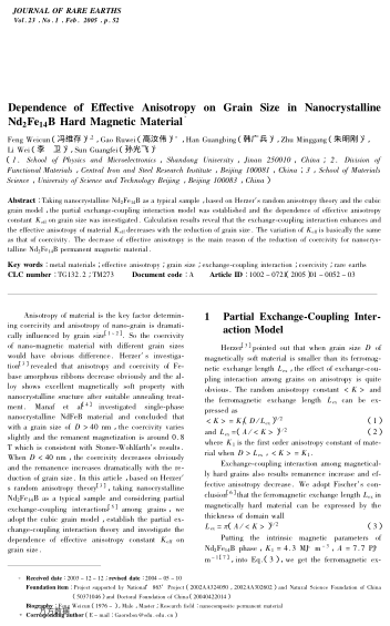 Dependence of Effective Anisotropy on Grain Size in Nanocrystalline Nd2Fe14B Hard Magnetic Material