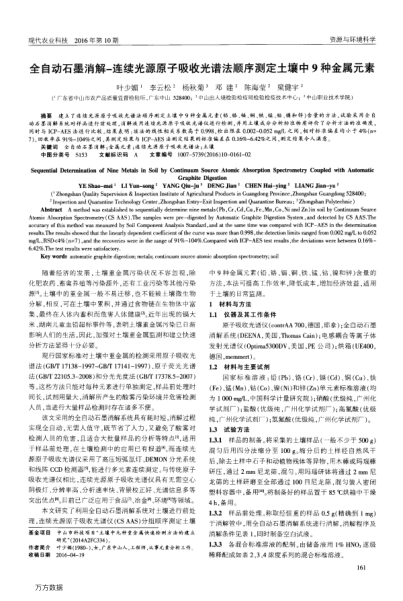 全自動石墨消解-連續(xù)光源原子吸收光譜法順序測定土壤中9種金屬元素